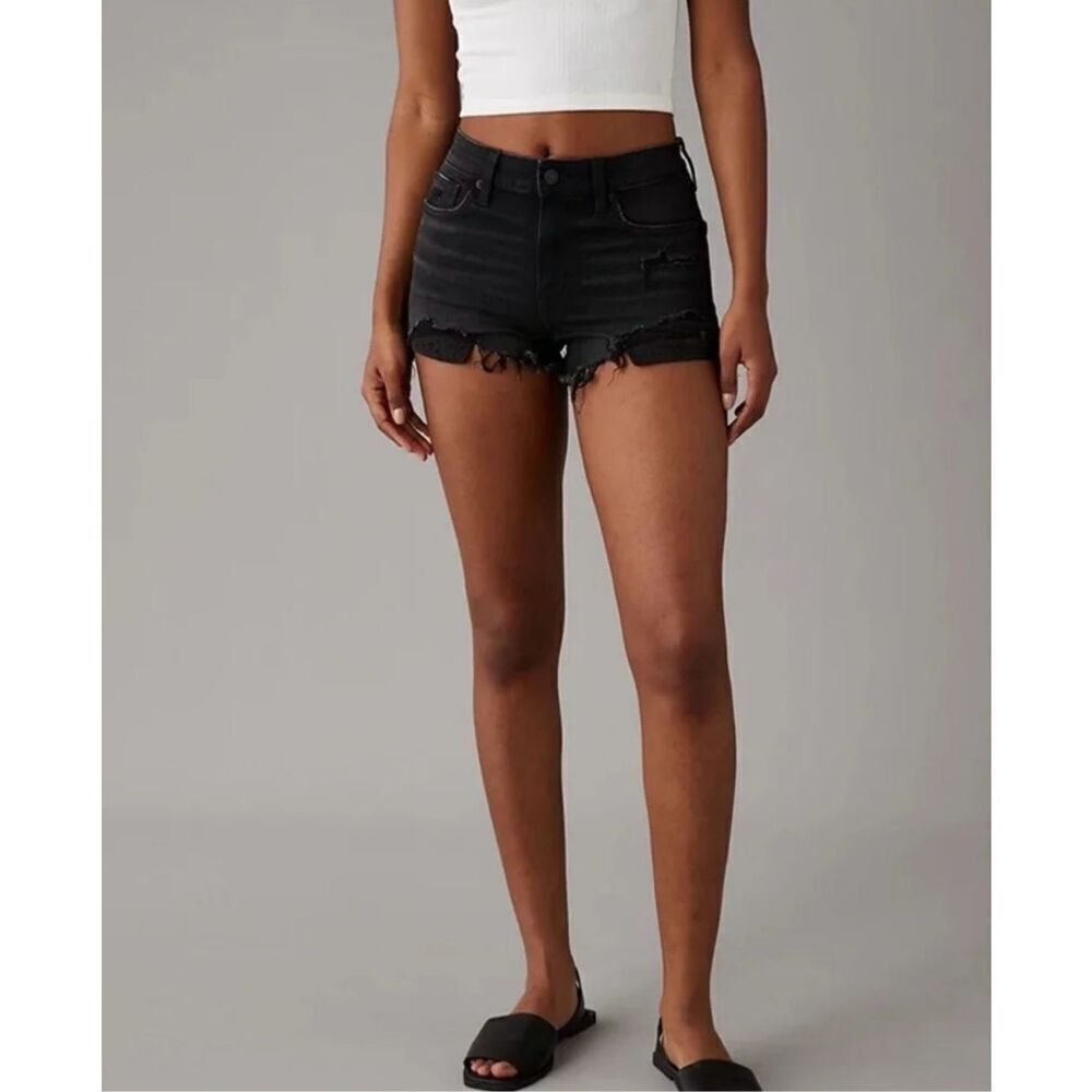 Womens American Eagle AEO Denim Hi-Rise Shortie Next Level Stretch Jean Shorts 0